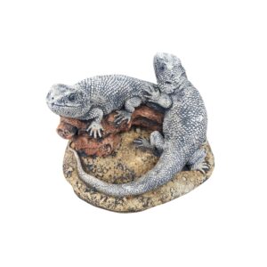 Handcrafted 2 Bearded Dragon Lizard Sculpture Garden Statue